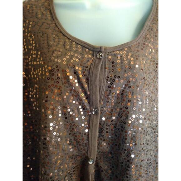 Quacker Factory Cardigan Over Tank Brown Sequined 1 Pc. Looks Like 2 Sz 3X - Picture 2 of 10